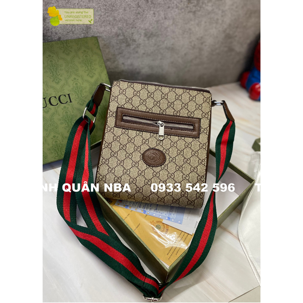 Túi đeo chéo nam nữ uniex dáng cặp size 26 Gucci có khóa kéo fullbox Smano boy hỏa tốc