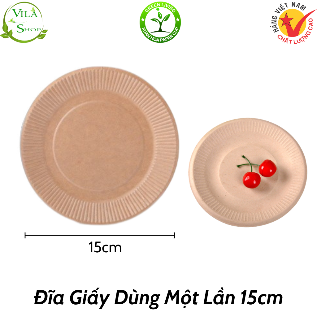 (Gói 10) Đĩa Giấy Tròn Kraf NÂU Xuân Hoa Size 15cm, Đĩa Giấy Dùng 1 Lần Đựng Bánh Kem, Đồ Ăn Picnic, Tiệc Liên Hoan