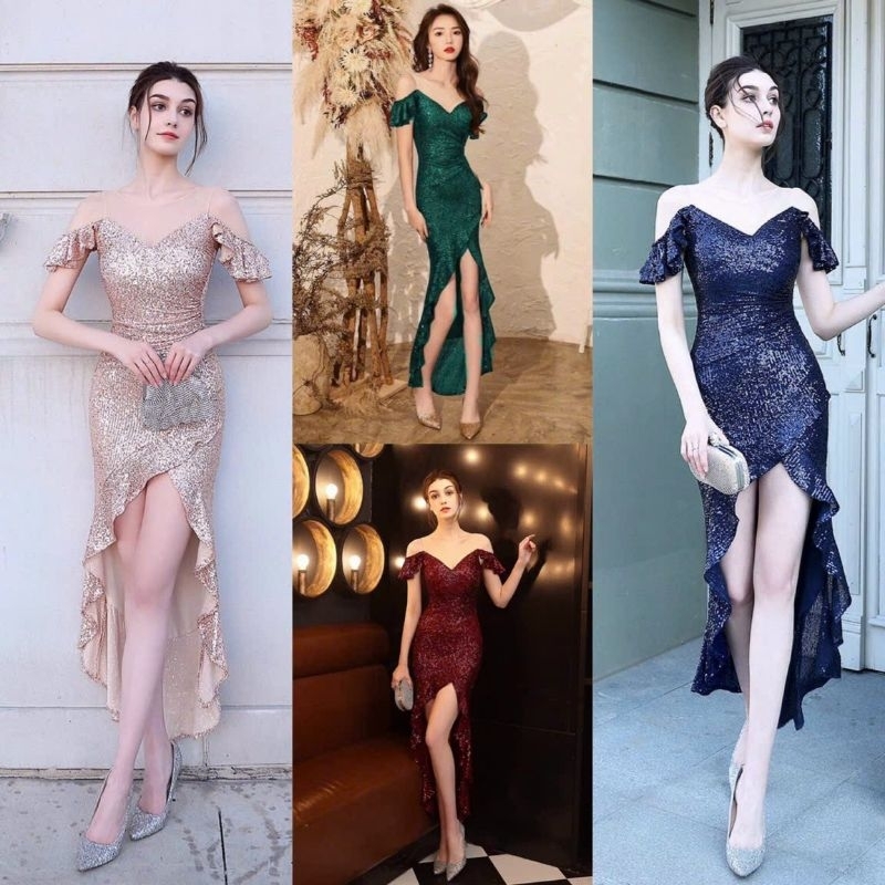 Đầm dạ hội kim sa đuôi cá dự tiệc cao cấp - Mua đầm kim sa sang trọng