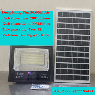 Đèn pha năng lượng mặt trời 500w, chip led 5730 hạt led to sáng rõ