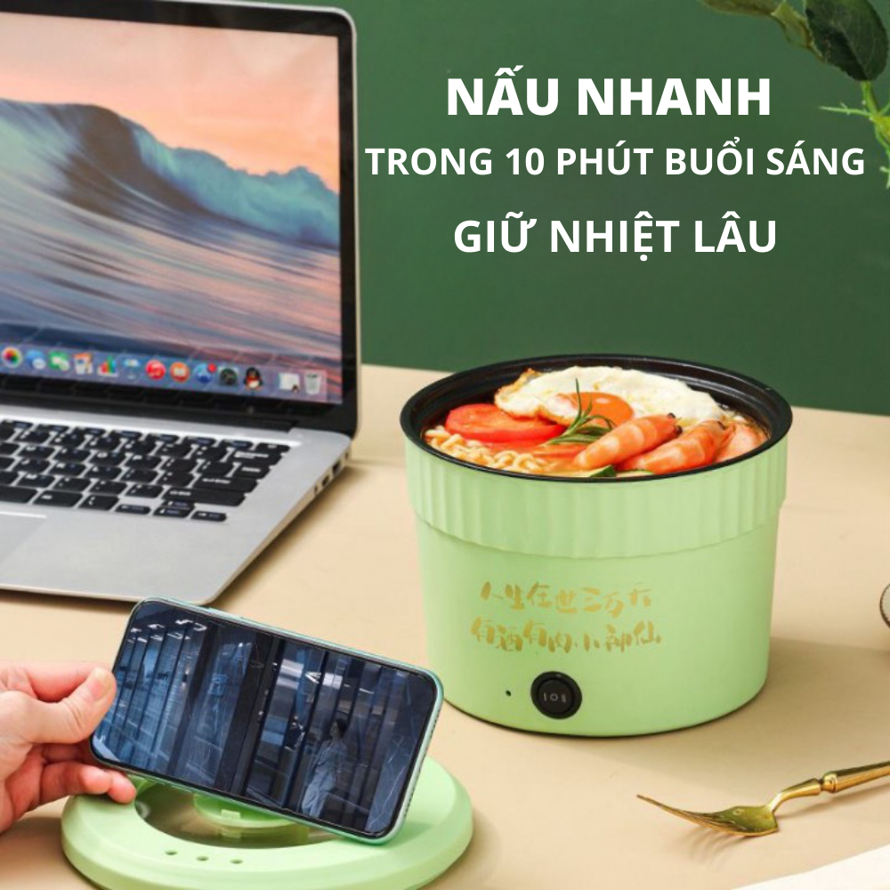 Nồi lẩu điện mini đa năng, ca nấu mì dung tích 1L, Lõi chống dính công suất 3-500W dành cho học sinh, sinh viên NLD03