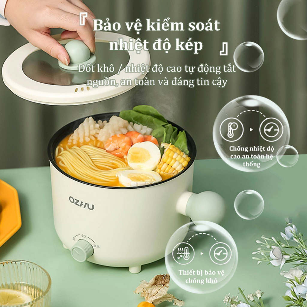 Nồi lẩu điện mini đa năng 2 tầng cao cấp, nồi lẩu hấp 2 nấc nhiệt kèm giá hấp có tay cầm tiện dụng dung tích 1,8L NLD04