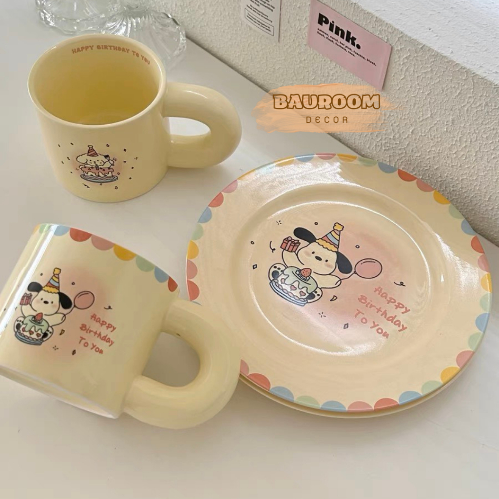 Ly sứ, đĩa sứ dễ thương decor họa tiêt Happy Birthday to You