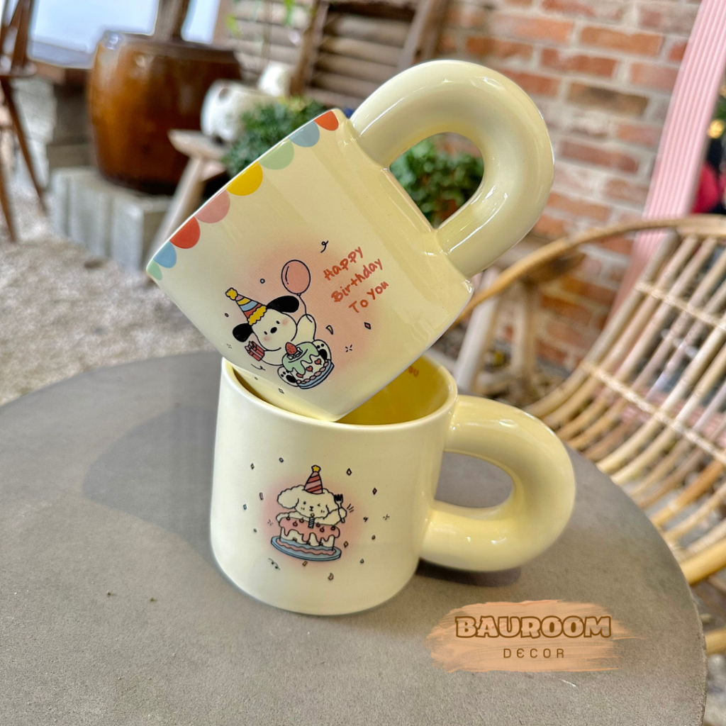 Ly sứ, đĩa sứ dễ thương decor họa tiêt Happy Birthday to You