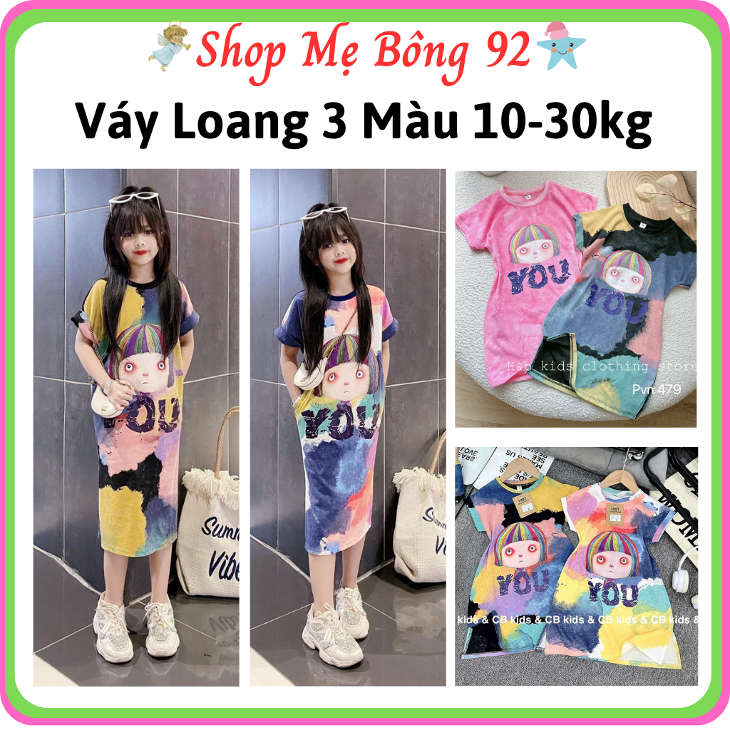 Váy Đầm Loang 3 Màu 10-30kg Mùa Hè Hottrend Đi Học Đi Chơi Bé Gái VHB50- Shop Mẹ Bông 92