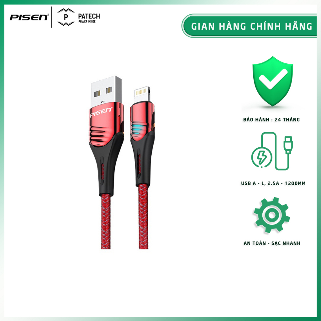 Cáp PISEN USB to L Wolf Claw 2.5A, sạc nhanh, tự động ngắt khi đầy, dài 1200mm - Hàng chính hãng, bảo hành 24 tháng