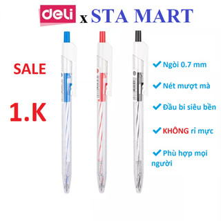 Bút bi deli 0.7mm q27, đầu bi chất lượng cao, mực ra đều