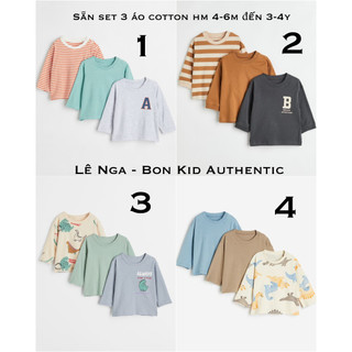 Set 3 áo cotton dài hm uk/us/es chính hãng sz từ 4-6m đến 3-4y