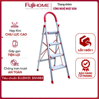 Thang nhôm ghế 4 bậc 1.4M gấp gọn gia đình bản to có tay vịn FUJIHOME SL-304 chính hãng bảo hành 1 năm