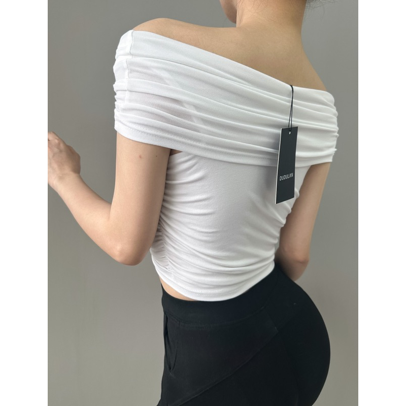 Áo trễ vai croptop ANNAKIKI chất cotton ôm body - A118