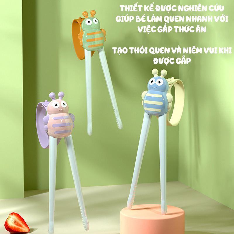 Đũa Tập Ăn Dặm Cho Bé Hình Con Ong, Đũa Misuta Chất Liệu ABS Có Quai Cầm Chống Rơi An Toàn Khi Sử Dụng Lamkids