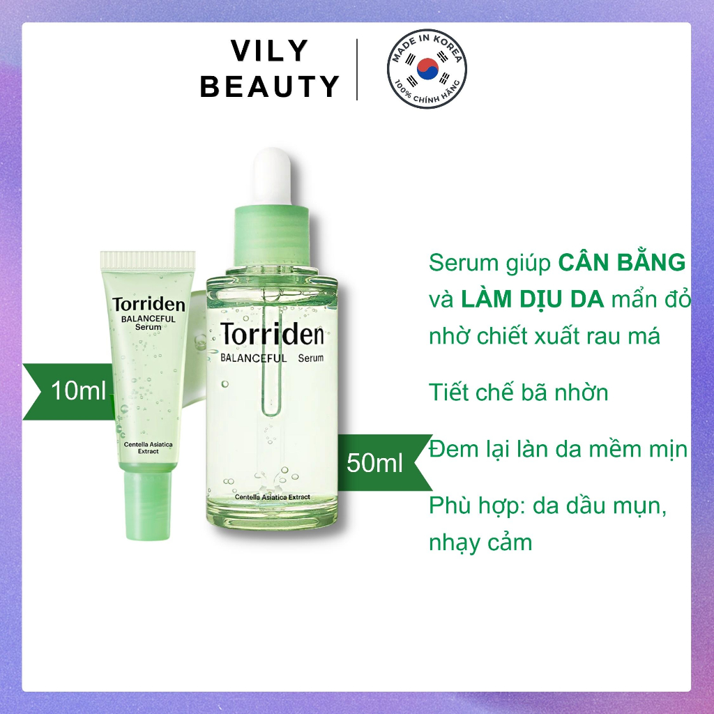 Tinh chất làm dịu da Torriden Balanceful Serum chiết xuất rau má
