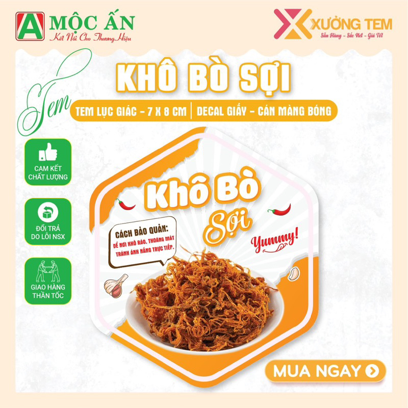 55 Tem Dán Các Loại Khô Gà, Khô Bò, Khô Các loạiMẫu in đẹp , Hàng có sẵn