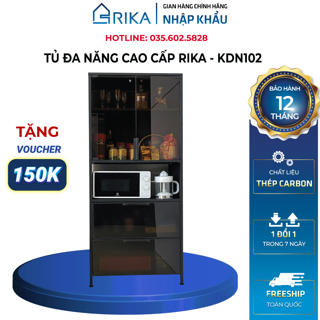 Kệ Tủ đa năng Rika KDN102 nhập khẩu cao cấp, Kệ trang trí phòng khách chất thép carbon sơn tĩnh điện kính cường lực