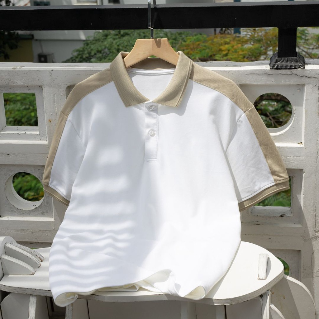 Áo Phông Polo Nam Phối Vai Có Cổ Tay Ngắn Vải Cotton Cao Cấp
