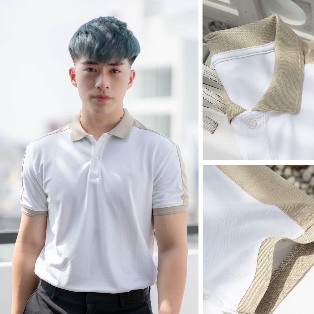 Áo Phông Polo Nam Phối Vai Có Cổ Tay Ngắn Vải Cotton Cao Cấp