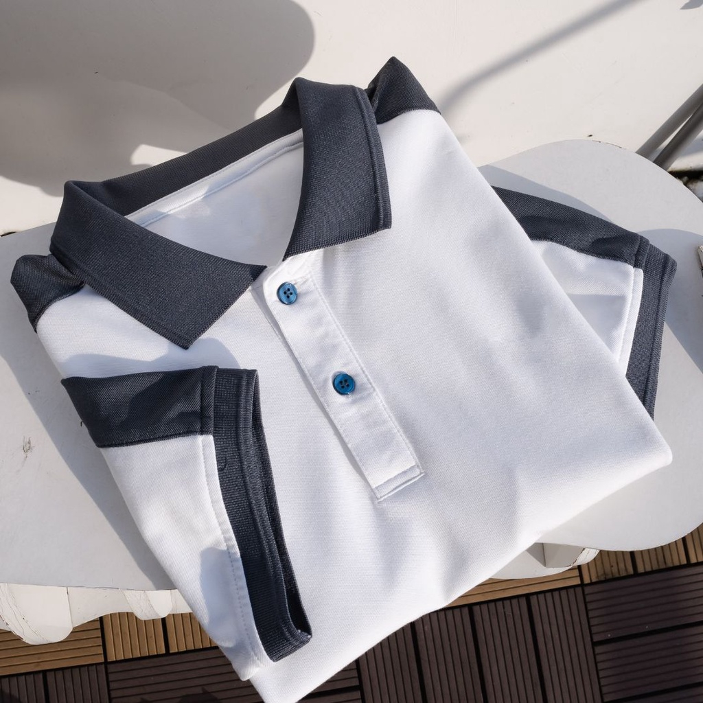 Áo Phông Polo Nam Phối Vai Có Cổ Tay Ngắn Vải Cotton Cao Cấp