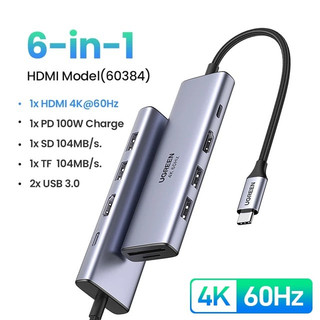Ugreen 60384 4k 60hz bộ chuyển type c sang hdmi + usb 3.0*2 + sd/tf + pd cm511 20060384