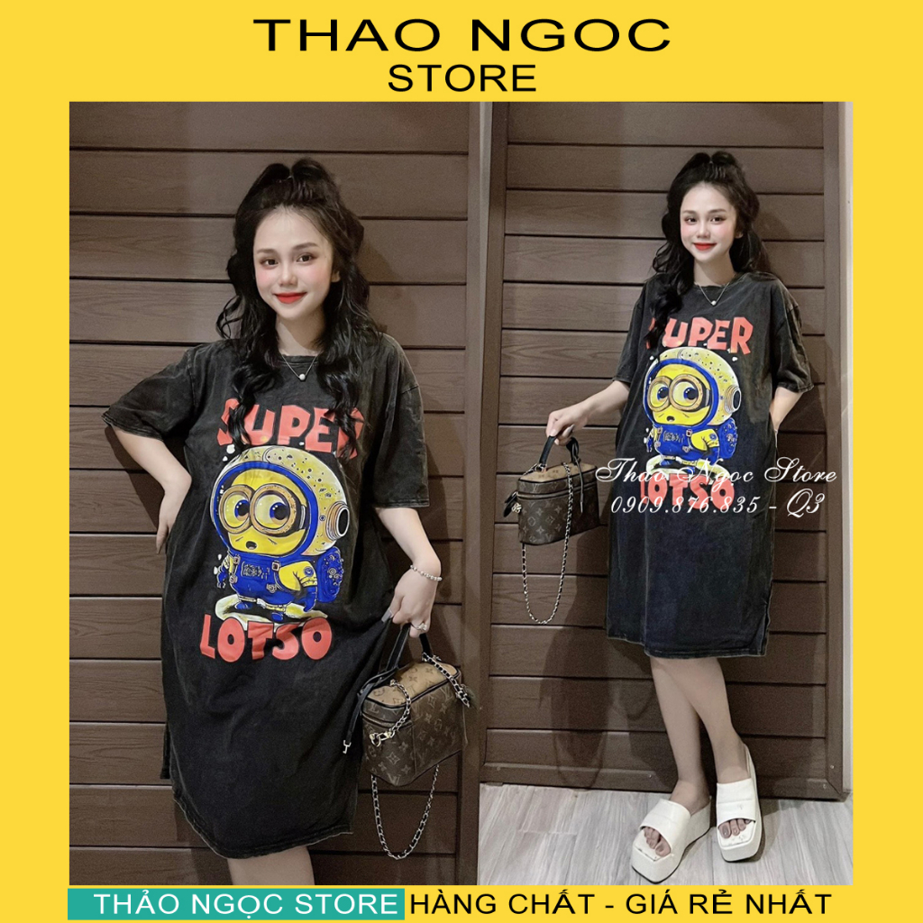 Đầm thun suông loang màu in nhân vật hoạt hình hàng chuẩn!  THẢO NGỌC STORE