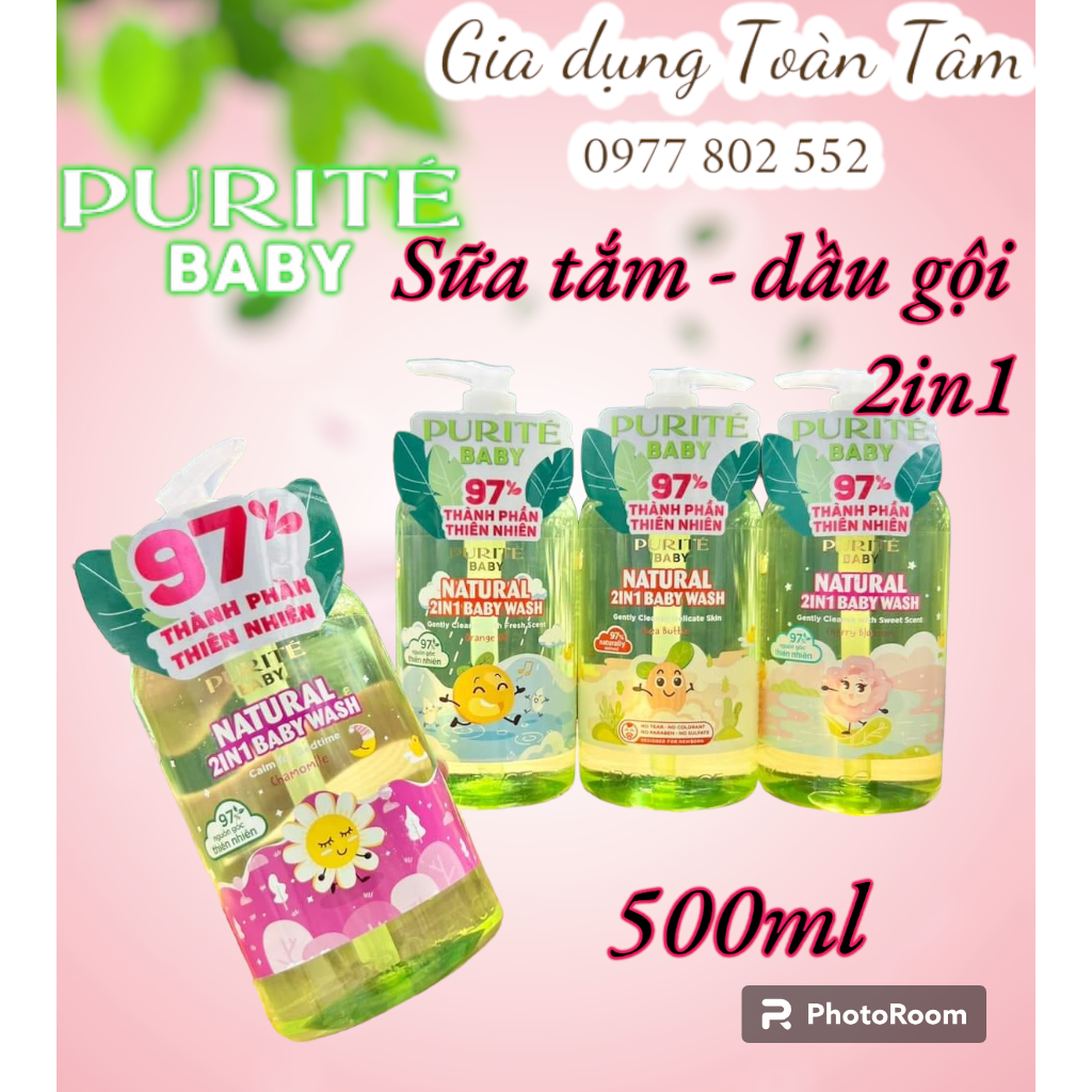 Sữa tắm gội thiên nhiên 𝗣𝘂𝗿𝗶𝘁𝗲 𝗕𝗮𝗯𝘆 𝗡𝗮𝘁𝘂𝗿𝗲 𝟮 𝗶𝗻 𝟭 500ml cho bé