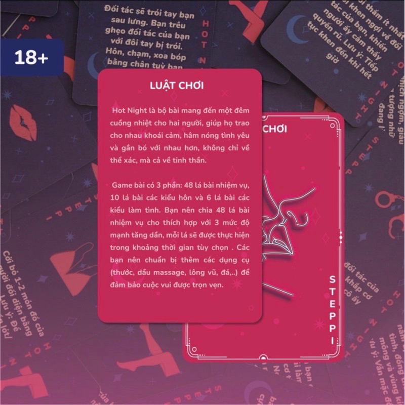 Bộ bài drinking game Hot Night STEPPI cho cặp đôi hẹn hò 73 lá