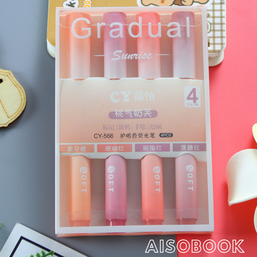 Bút Dạ Quang Bút Đánh Dấu Highlight Set 4 Màu Ngòi Mềm Màu Gradient Cho Học Sinh Sinh Viên Aisobook - BUTNHO