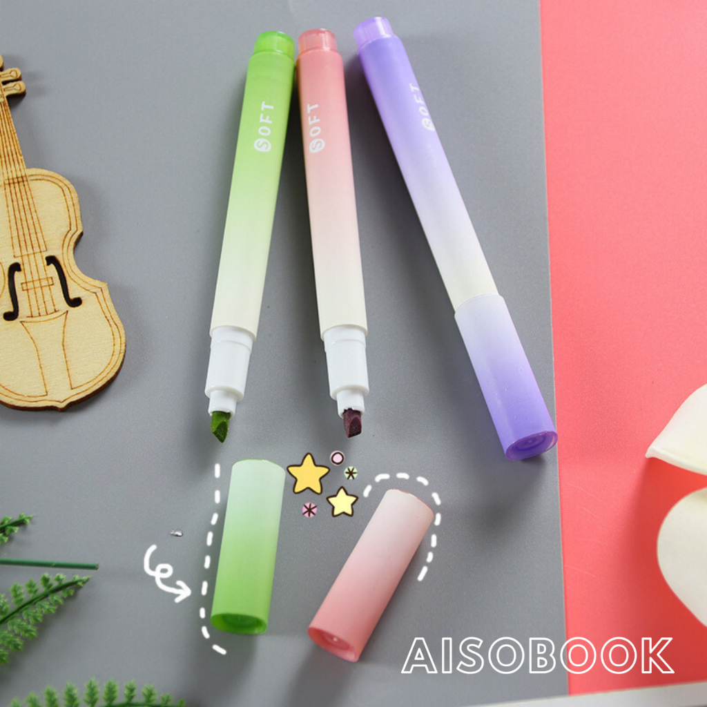Bút Dạ Quang Bút Đánh Dấu Highlight Set 4 Màu Ngòi Mềm Màu Gradient Cho Học Sinh Sinh Viên Aisobook - BUTNHO