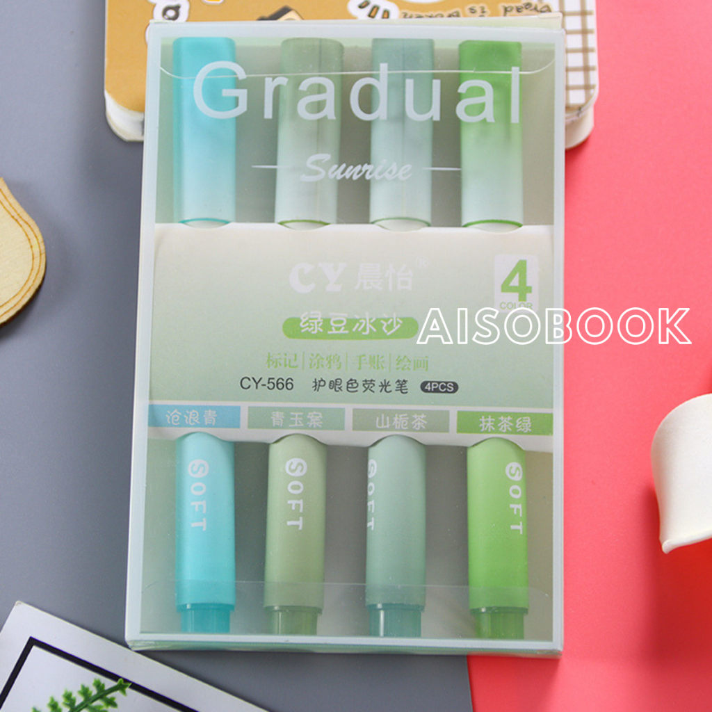 Bút Dạ Quang Bút Đánh Dấu Highlight Set 4 Màu Ngòi Mềm Màu Gradient Cho Học Sinh Sinh Viên Aisobook - BUTNHO