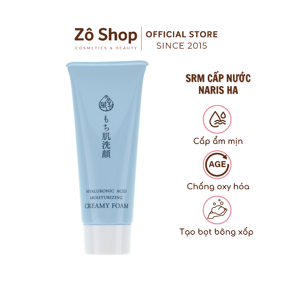 Sữa rửa mặt Naris HA kiêm tẩy trang Naris Hyaluronic Acid Moisturizing Creamy Foam 100g