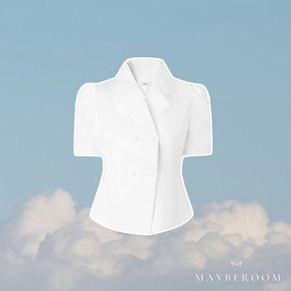Áo vest cộc tay trắng dáng lửng vạt tròn chiết eo nhẹ tay bồng Tokyo Top Mayberoom