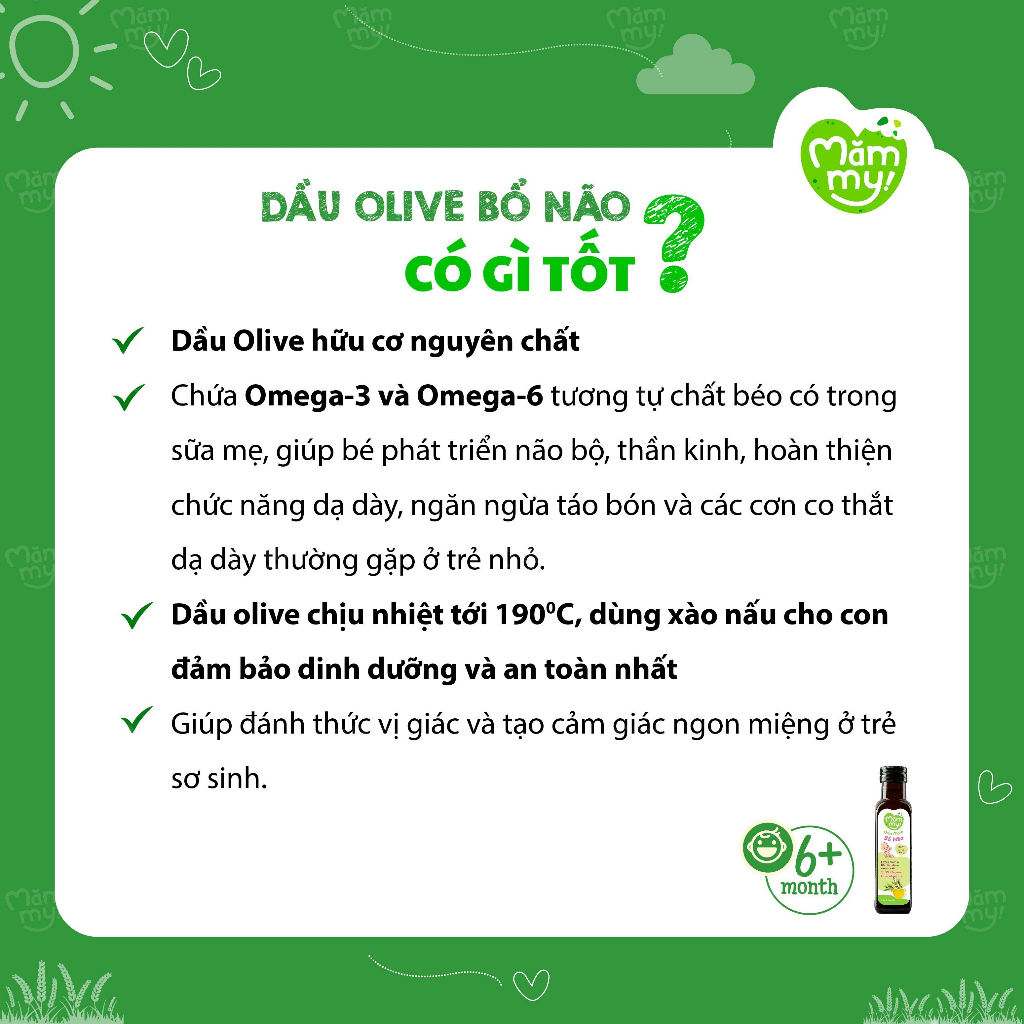 Dầu Olive bổ não Mămmy cho trẻ ăn dặm, hữu cơ nguyên chất chai 100ml