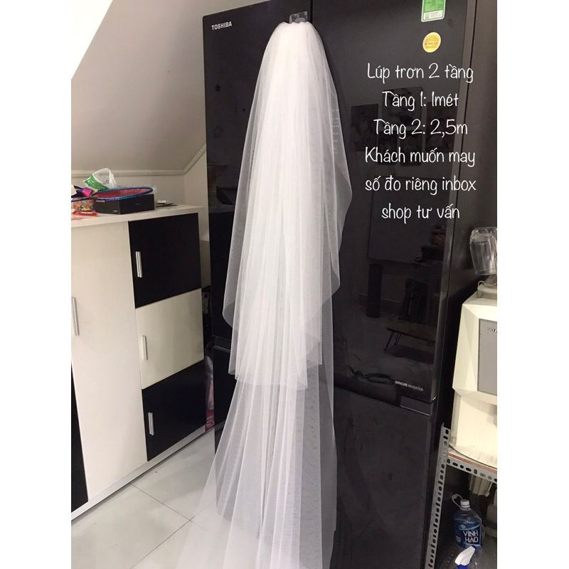 Lúp cô dâu dài 3m,2m mềm đẹp dài thướt tha sẵn lược cài đính đá hạt trai TH10