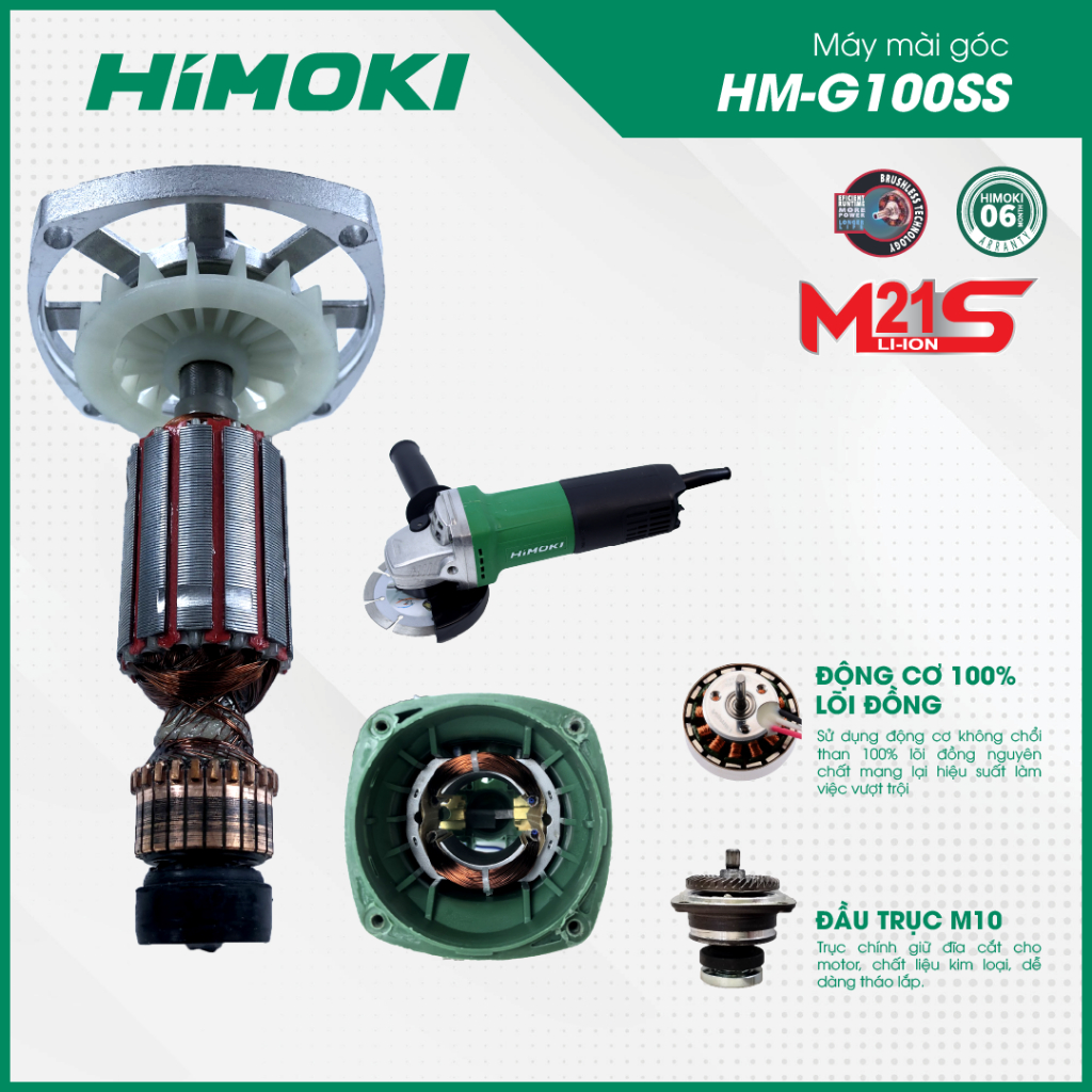 Máy cắt cầm tay Himoki HM-AG100S - Máy mài điện himoki dây đòng 100% lõi 1 đổi 1 bảo hành 12 tháng