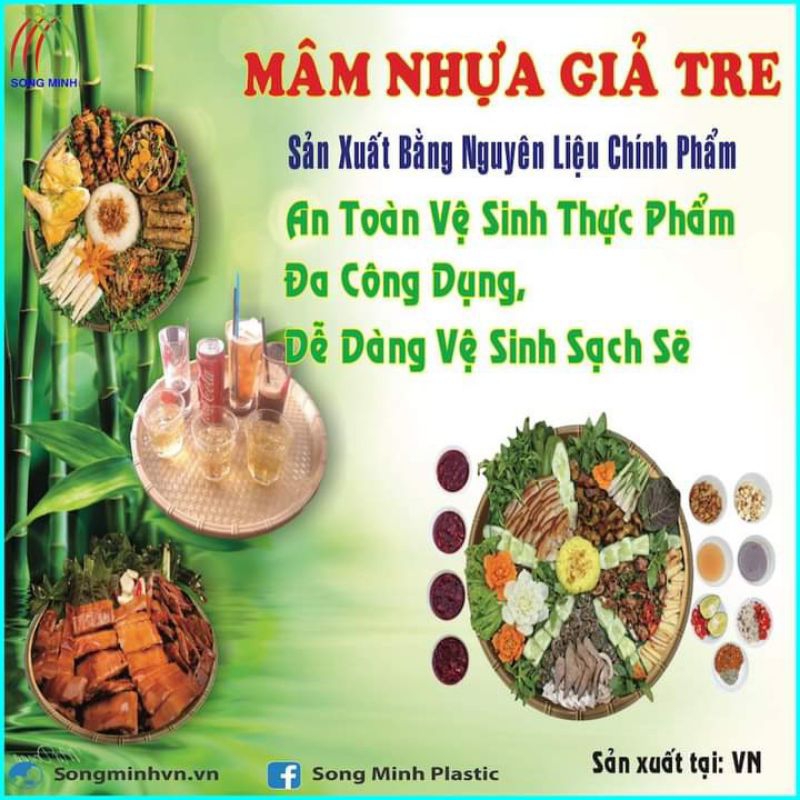 Mâm nhựa tròn, giả tre, đường kính 28-34-42 cm