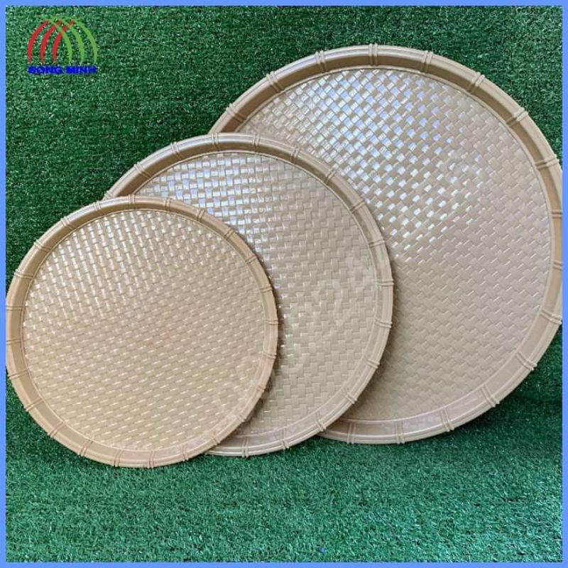 Mâm nhựa tròn, giả tre, đường kính 28-34-42 cm