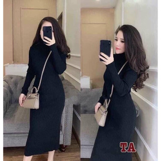 Đầm body cổ lọ dáng dài chất len tăm co giãn 4 chiều sang chảnh, váy len giữ nhiệt bazzic dễ mặc