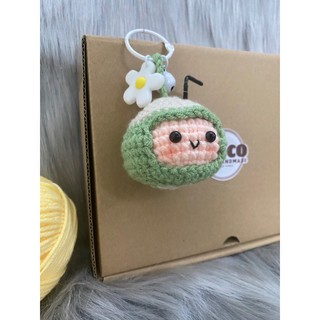 Móc khoá bé dừa bằng len màu xanh , móc khoá len, móc theo yêu cầu