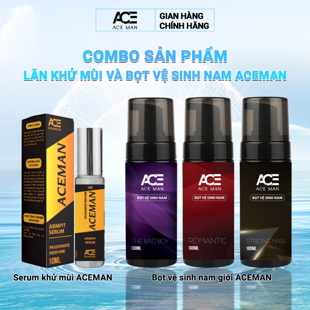 Combo Bọt vệ sinh nam giới ACEMAN 100ml & Serum khử mùi nam giới ACEMAN 10ml chiết suất thiên nhiên lành tính