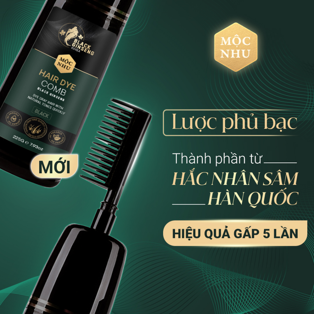(Mẫu Mới 2023) Dầu Gội Phủ Bạc Hắc Nhân Sâm Mộc Nhu 255g - Hair Dei Comb Black Ginseng Shampoo