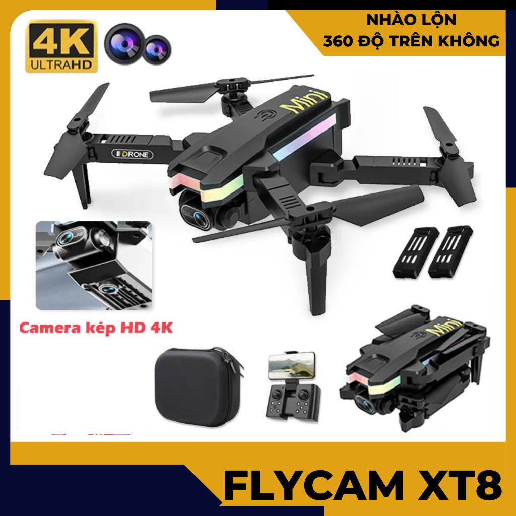 Flycam, Máy bay không người lái XT8-Mini Drone Máy ảnh 4k Wifi FPV Độ cao cố định, xoay 360 độ với đèn Led đẹp mắt