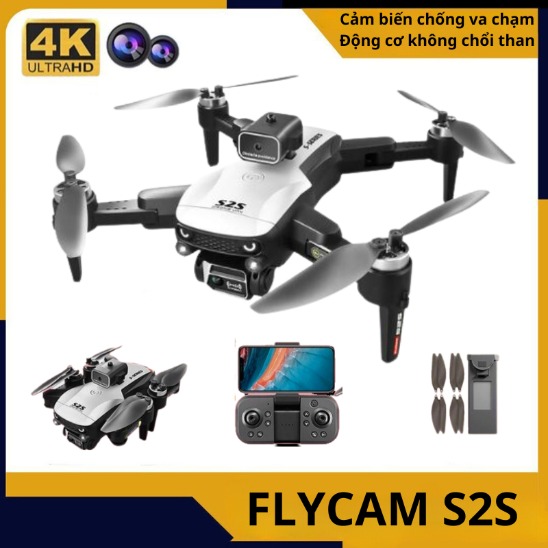 Flycam S2S động cơ không chổi than camera kép 4K, cảm biến chống va chạm, flycam mini, drone