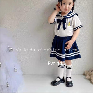 Set bộ áo váy thuỷ thủ kèm nơ cho bé gái 9-30kg