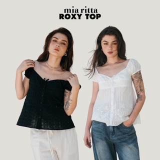 Áo babydoll Roxy Top Mia Ritta A2171 - Áo cộc tay thô cài khuy nơ ngực