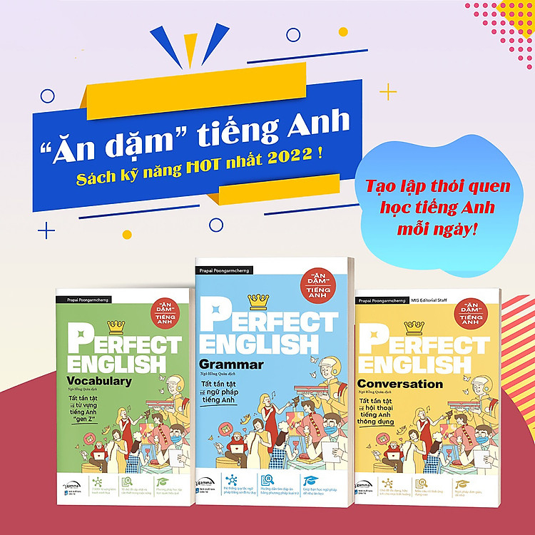 Combo 3 Sách Ăn Dặm Tiếng Anh: Perfect English Vocabulary + Perfect English Grammar + Perfect English Conversation