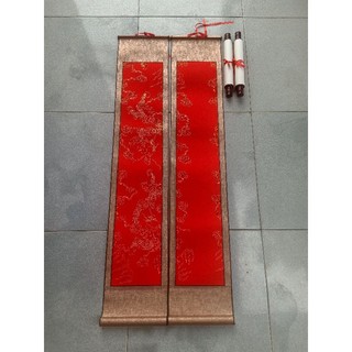 Giấy biểu lụa viết thư pháp 100k/cặp câu đối kt 23*120