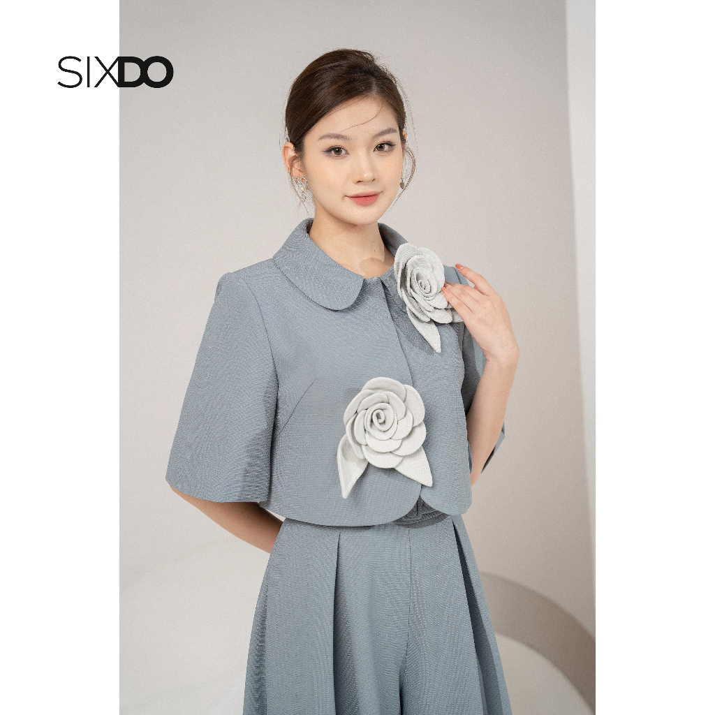 Áo vest nữ dáng lửng phối hoa thời trang SIXDO (Dark Mint Long Sleeves Raw Vest)