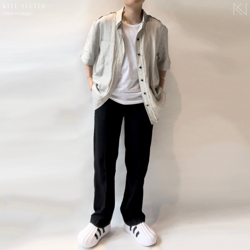 Áo sơmi sọc linen, tay ngắn _OUTLINE SHIRTS - Linen’s KN