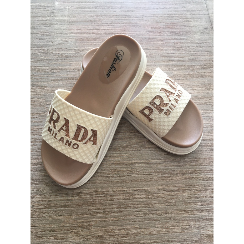 Dép nữ, dép bánh mì, dép nữ đế cao, dép nữ  quai ngang một bản  PRADA cao cấp hai đế siêu êm chống nước hót mới 2023