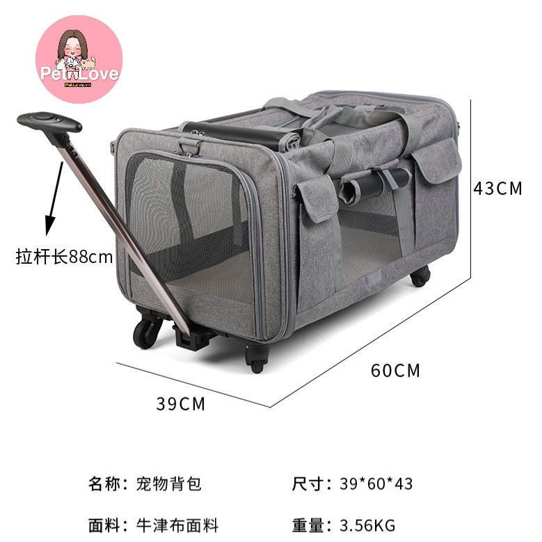 TÚI ĐỰNG THÚ CƯNG CỠ LỚN CÓ TAY KÉO VÀ BÁNH XE THÁO RỜI