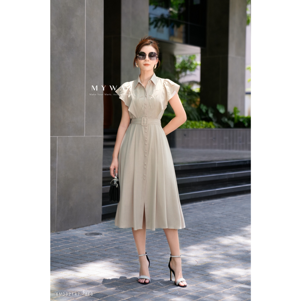 Đầm Sơ Mi Công Sở Nữ MY WAY Phối Cúc Kèm Đai Sang Trọng 6MD02147